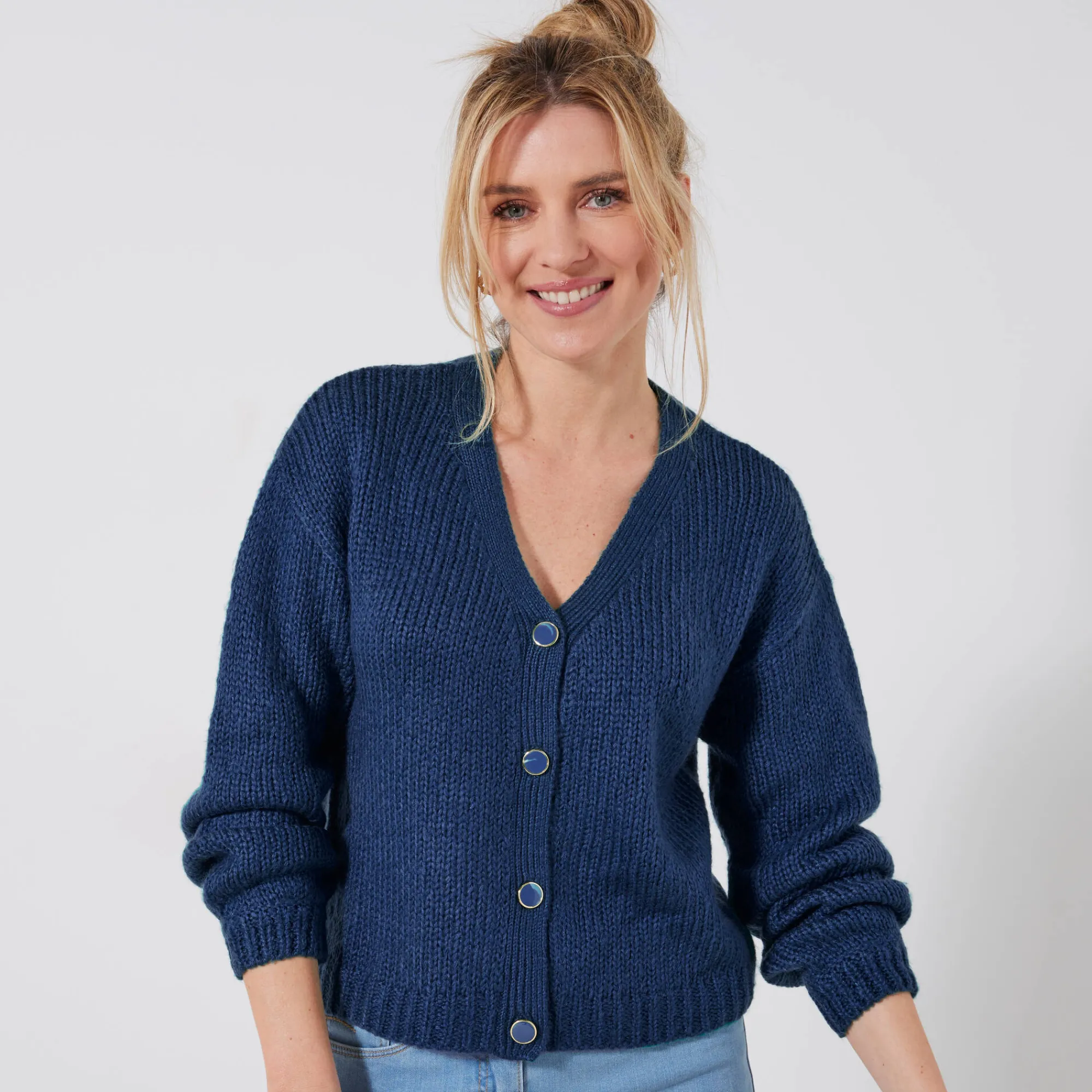 Trui En Vest<Blancheporte Vest met V-hals en knopen marine