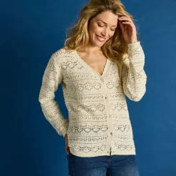 Trui En Vest<Blancheporte Vest met V-hals en knopen, fantasietricot ecru