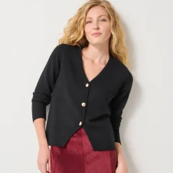 Feestoutfits Dames|Trui En Vest<Blancheporte Vest met V-hals, knoopsluiting en asymmetrische onderkant zwart