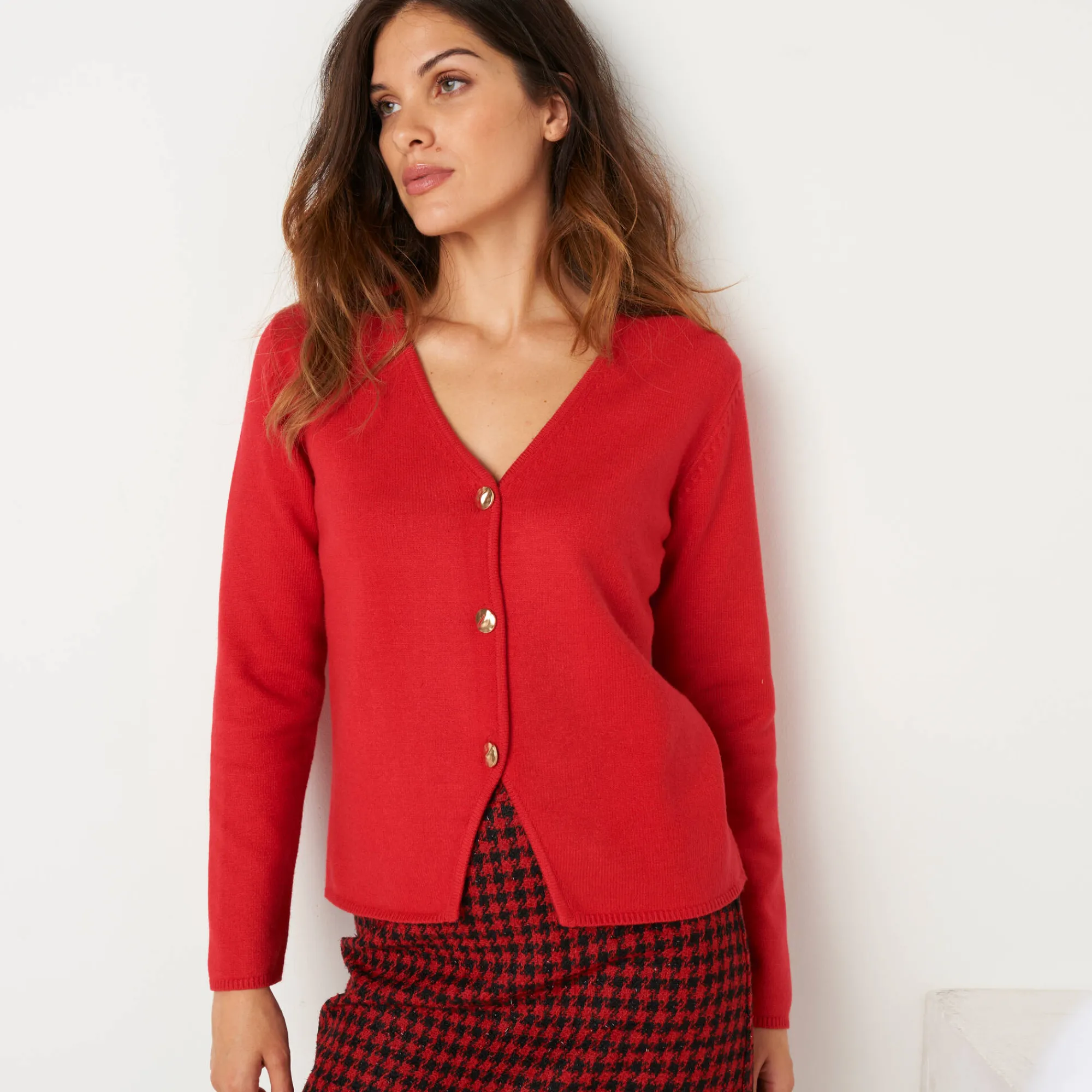 Trui En Vest<Blancheporte Vest met V-hals, knoopsluiting en asymmetrische onderkant rood