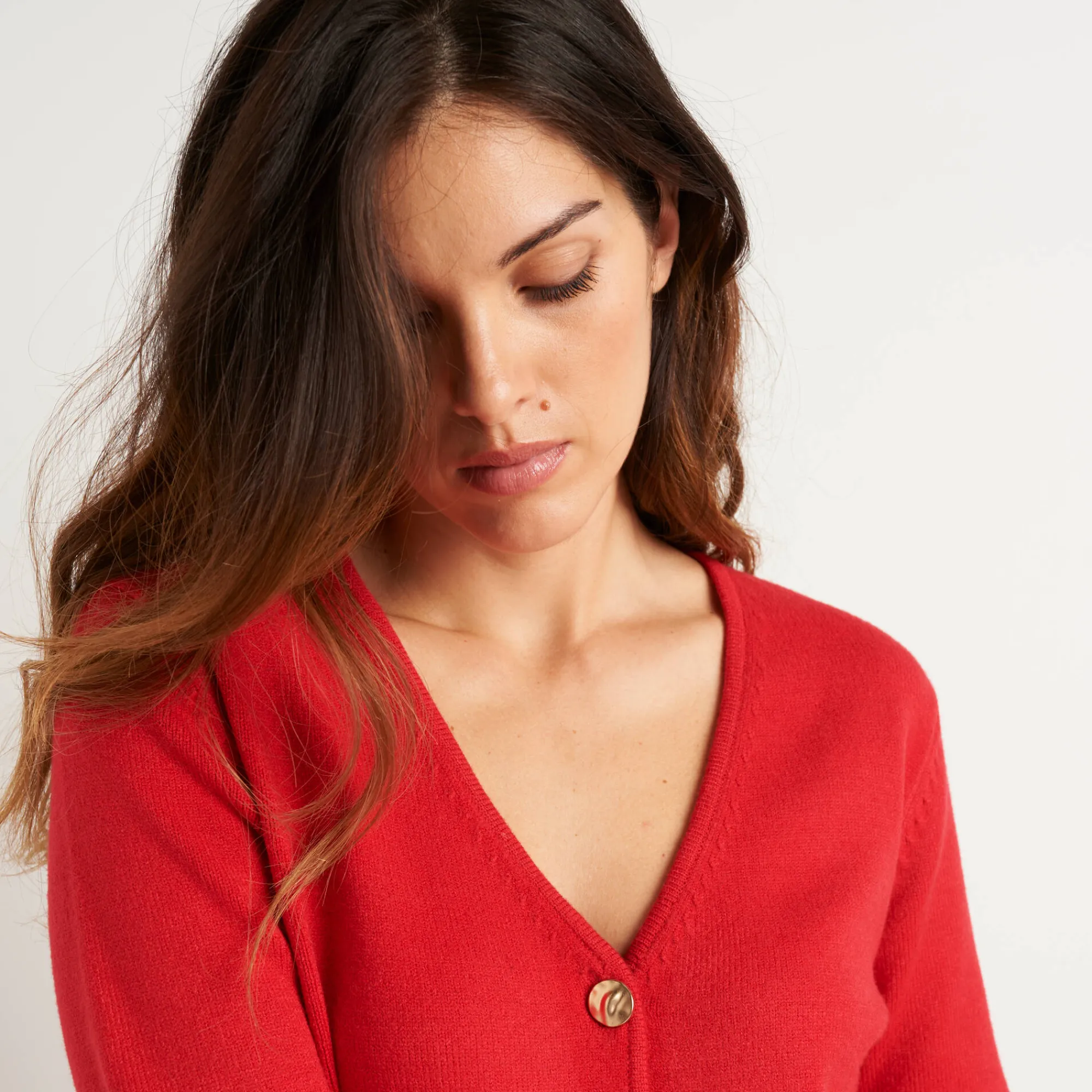 Trui En Vest<Blancheporte Vest met V-hals, knoopsluiting en asymmetrische onderkant rood