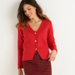 Trui En Vest<Blancheporte Vest met V-hals, knoopsluiting en asymmetrische onderkant rood