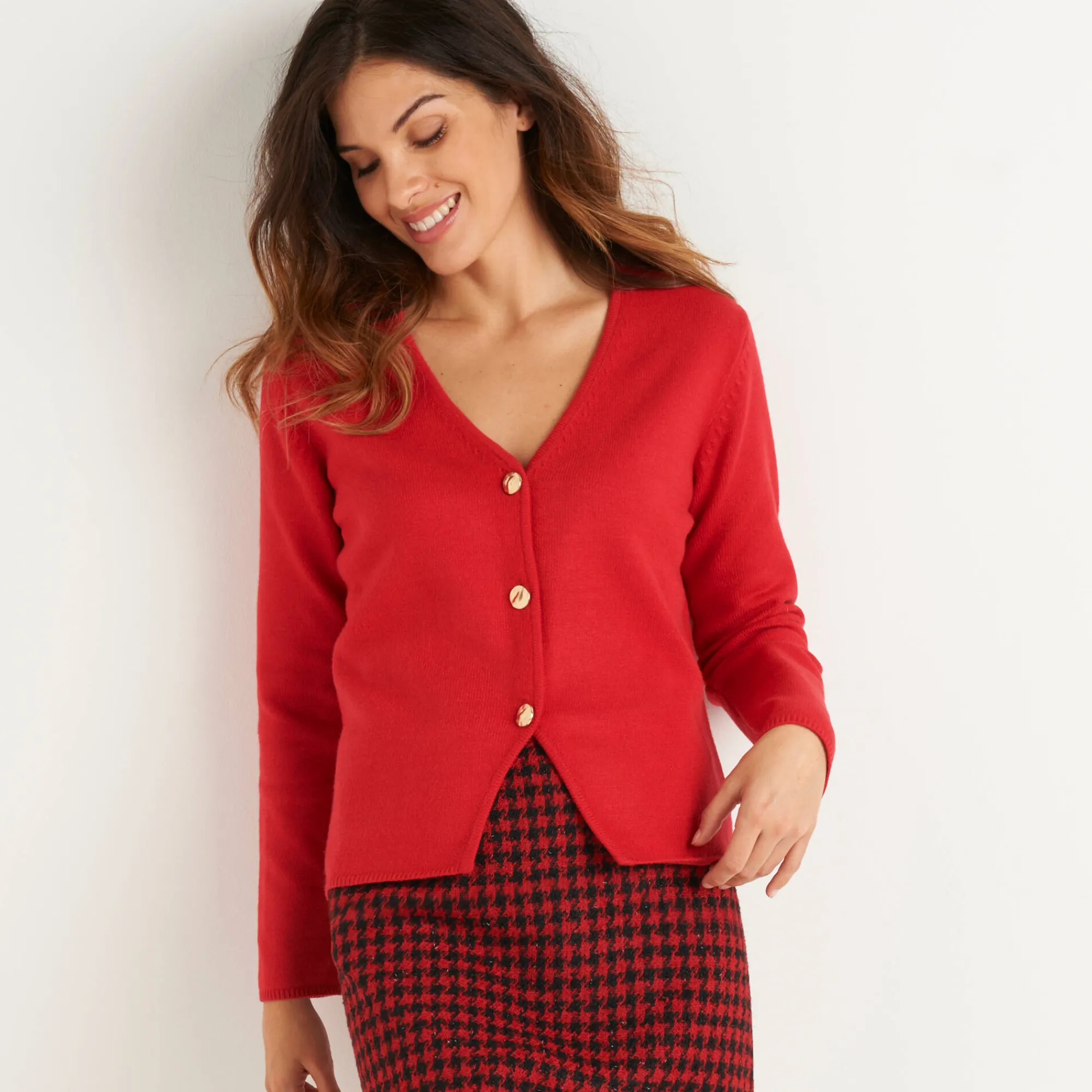 Trui En Vest<Blancheporte Vest met V-hals, knoopsluiting en asymmetrische onderkant rood