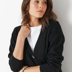 Trui En Vest<Blancheporte Vest met V-hals, ribtricot zwart