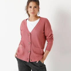 Trui En Vest<Blancheporte Vest met V-hals, ribtricot terracotta
