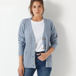 Trui En Vest<Blancheporte Vest met V-hals, ribtricot grijsblauw