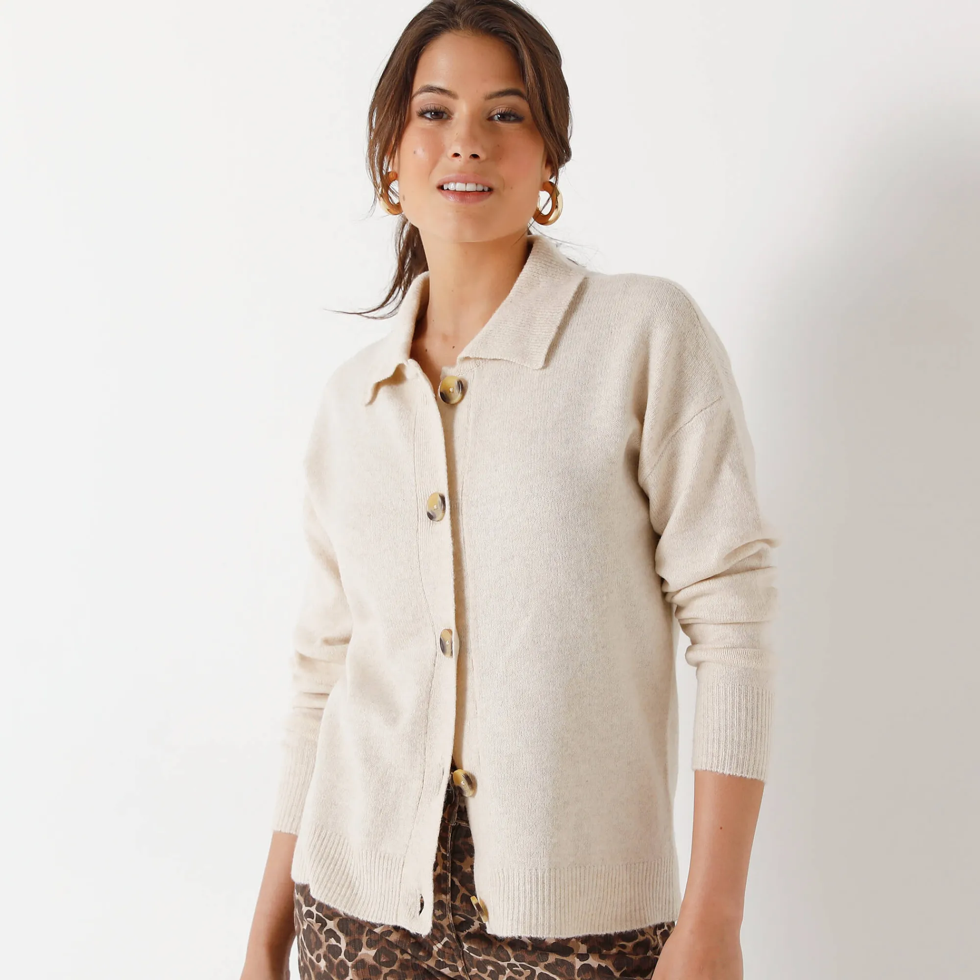 Trui En Vest<Blancheporte Vestjasje met knopen, gerecycleerd polyester(**) chiné beige