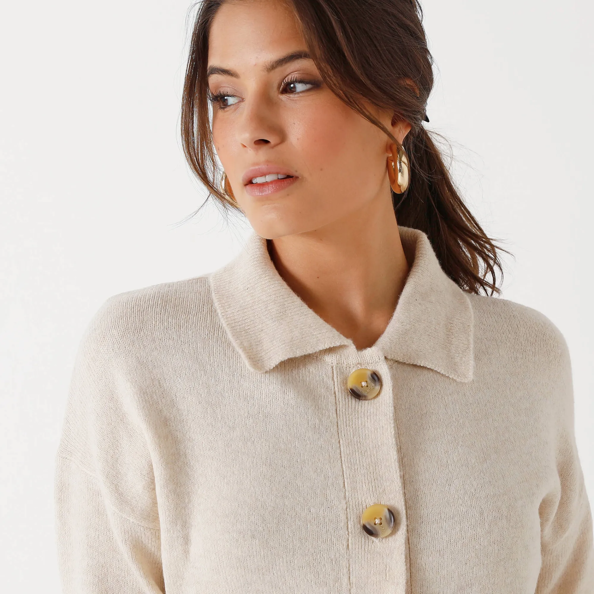 Trui En Vest<Blancheporte Vestjasje met knopen, gerecycleerd polyester(**) chiné beige