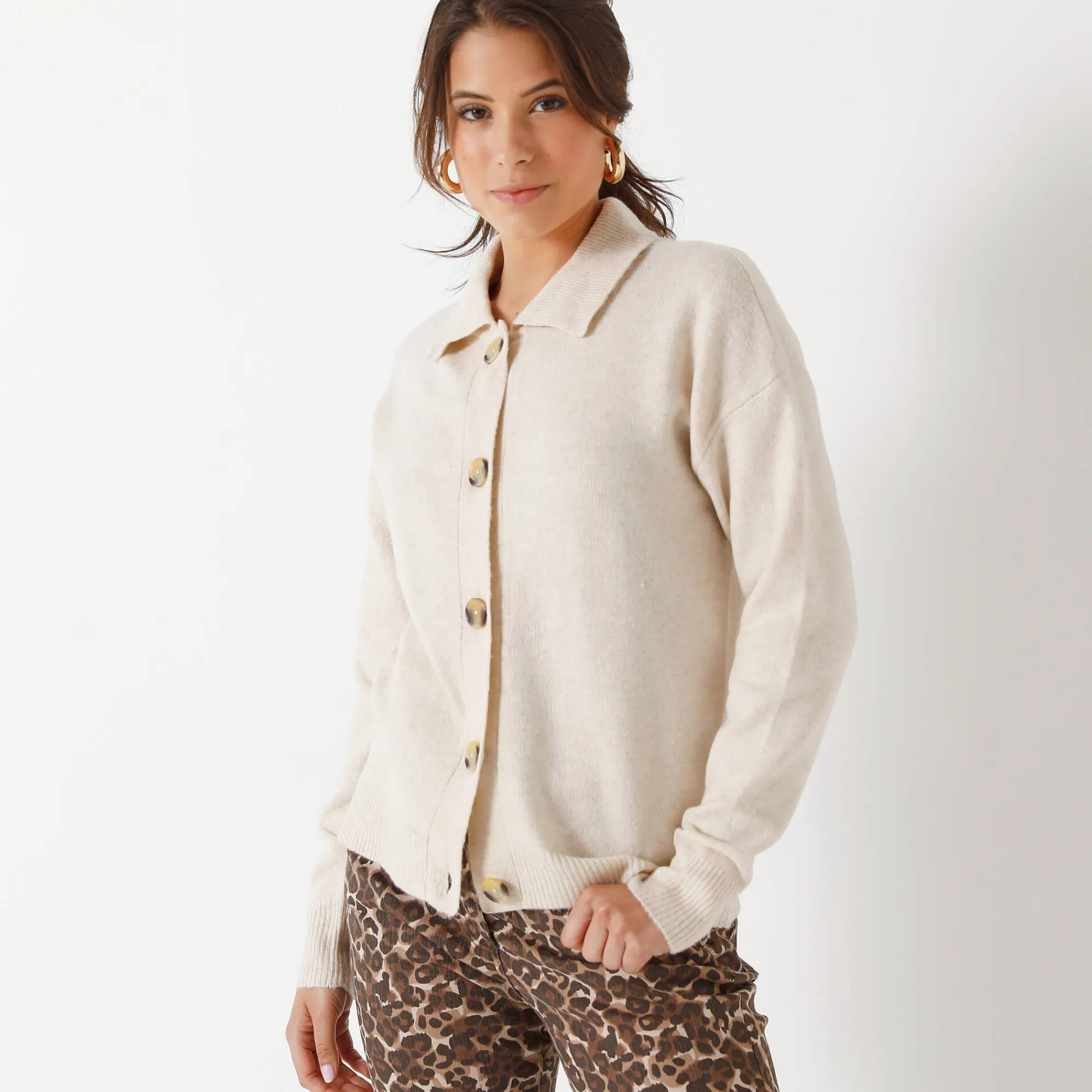 Trui En Vest<Blancheporte Vestjasje met knopen, gerecycleerd polyester(**) chiné beige