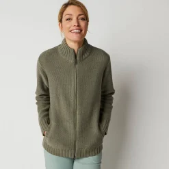 Trui En Vest<Outdoor Collection Vets met rits, 30% wol kaki