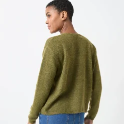Trui En Vest<Blancheporte V-halstrui met lange mouwen, mix van wol en mohair mosgroen