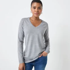 Trui En Vest<Blancheporte V-halstrui met lange mouwen chiné grijs