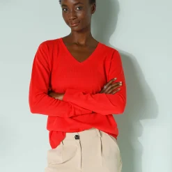 Trui En Vest<Blancheporte V-halstrui met lange mouwen rood