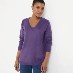 Trui En Vest<Blancheporte V-halstrui met lange mouwen aubergine