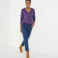 Trui En Vest<Blancheporte V-halstrui met lange mouwen aubergine
