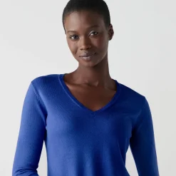 Trui En Vest<Blancheporte V-halstrui met lange mouwen felblauw