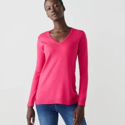 Trui En Vest<Blancheporte V-halstrui met lange mouwen fuchsiaroze
