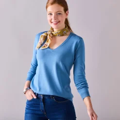 Trui En Vest<Blancheporte V-halstrui met lange mouwen grijsblauw