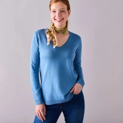 Trui En Vest<Blancheporte V-halstrui met lange mouwen grijsblauw