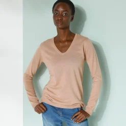 Trui En Vest<Blancheporte V-halstrui met lange mouwen beige