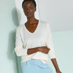 Trui En Vest<Blancheporte V-halstrui met lange mouwen ecru