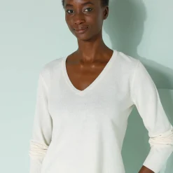 Trui En Vest<Blancheporte V-halstrui met lange mouwen ecru