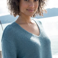 Trui En Vest<Blancheporte V-halstrui met lange mouwen, mix van wol en mohair gletsjerblauw