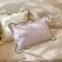 Kussen<Blancheporte Vichy kussen met contrasterend feston parma
