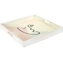 Decoratieartikel<Blancheporte Vierkant dienblad in hout, gezichtmotief veelkleurig