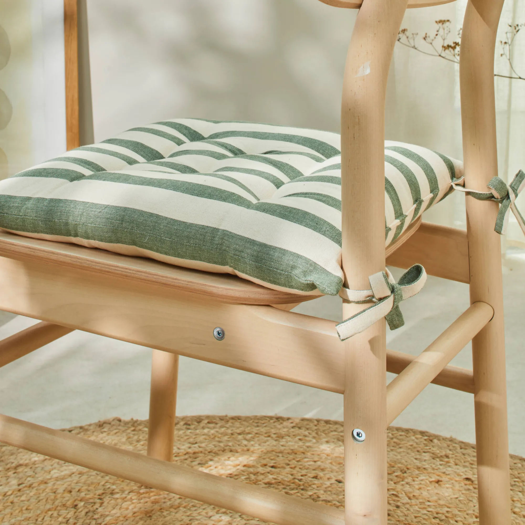 Stoelkussentje<Blancheporte Vierkant, gestreept stoelkussentje - set van 2 eucalyptus