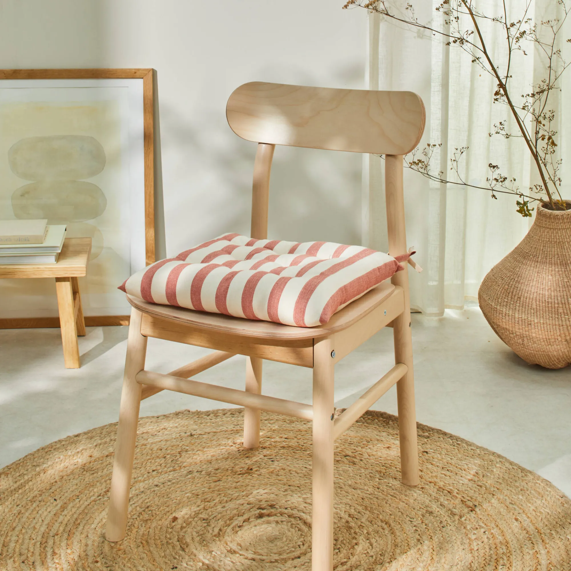 Stoelkussentje<Blancheporte Vierkant, gestreept stoelkussentje - set van 2 terracotta