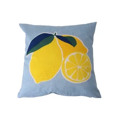 Kussen<Blancheporte Vierkant kussen met citroenenprint blauw / geel