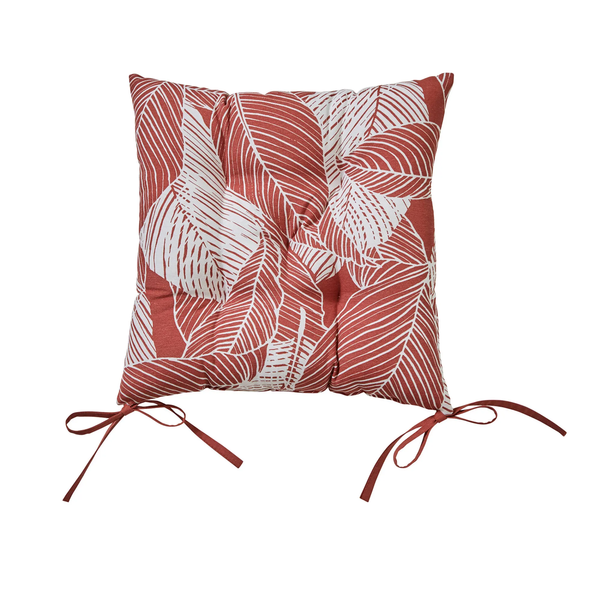 Stoelkussentje<Blancheporte Vierkant stoelkussentje met bladerenprint - set van 2 terracotta