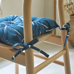 Stoelkussentje<Blancheporte Vierkant stoelkussentje met bladerenprint - set van 2 blauw
