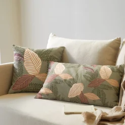 Kussenhoes<Blancheporte Vierkante kussenhoes met bladerenprint - set van 2 groen