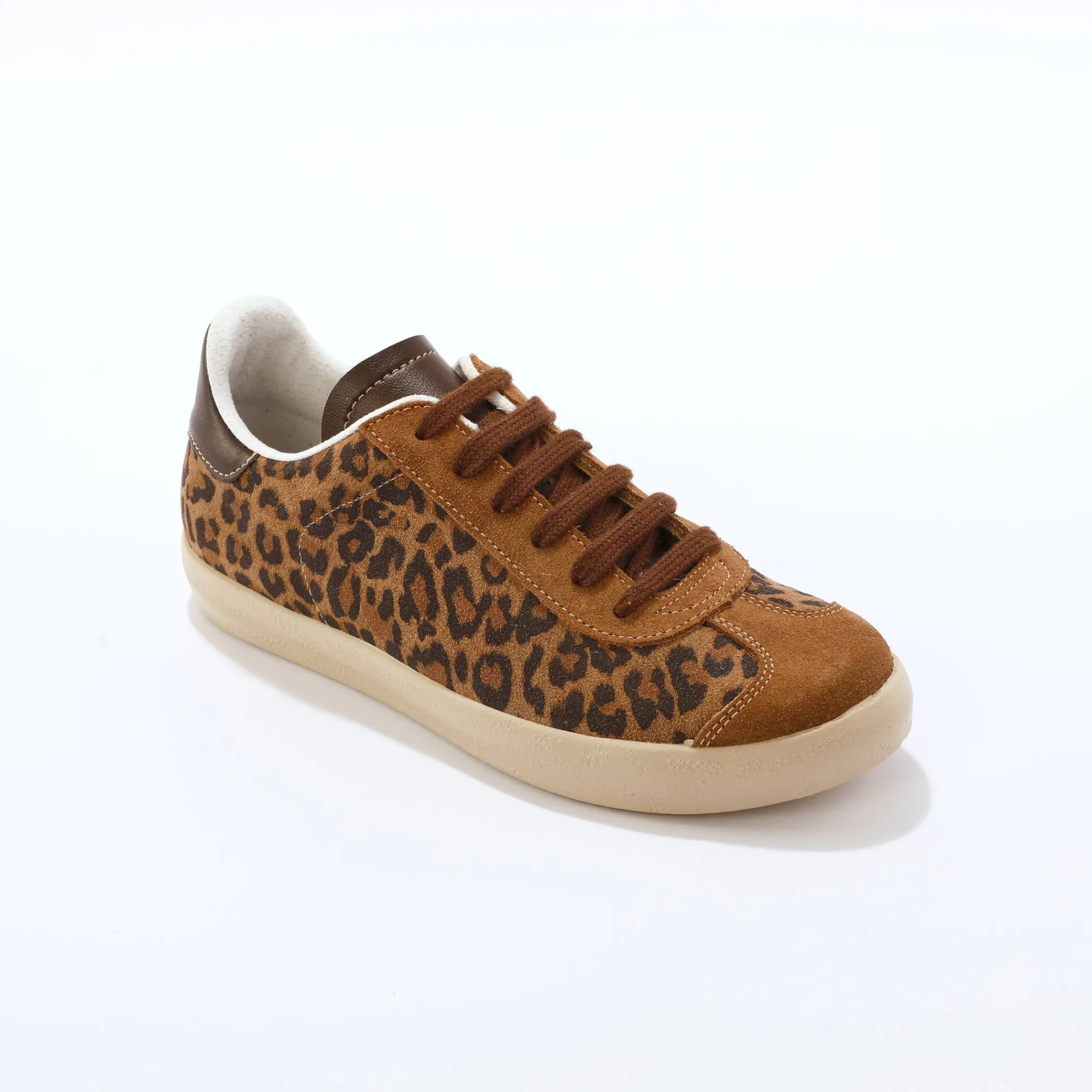 Baskets En Sneakers|Schoenen<Blancheporte Vintage sneakers in splitleer met luipaardprint bruin / zwart