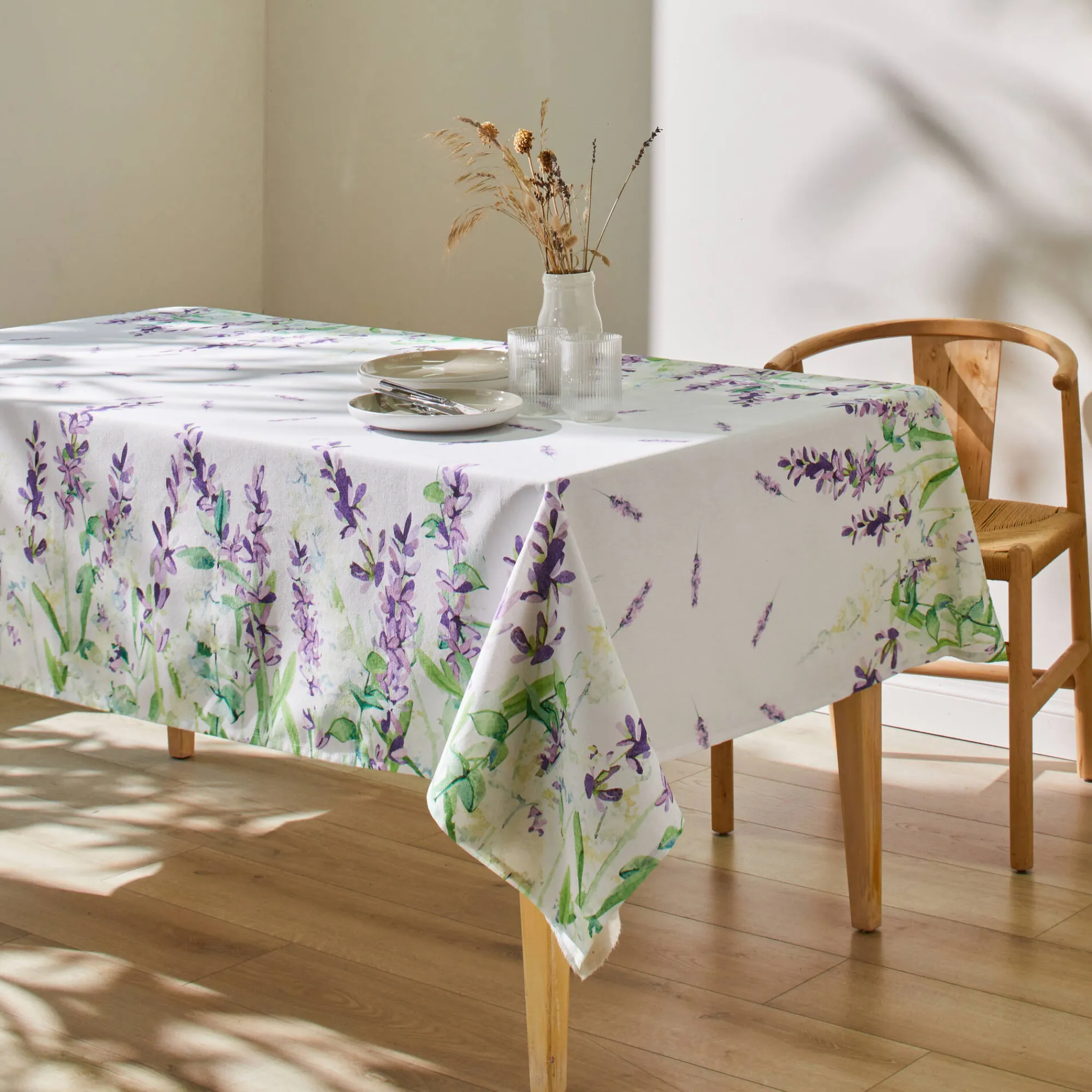 Tafellaken En Tafelloper<Blancheporte Vlekwerend tafellaken in polykatoen met lavendelprint wit / lavendel
