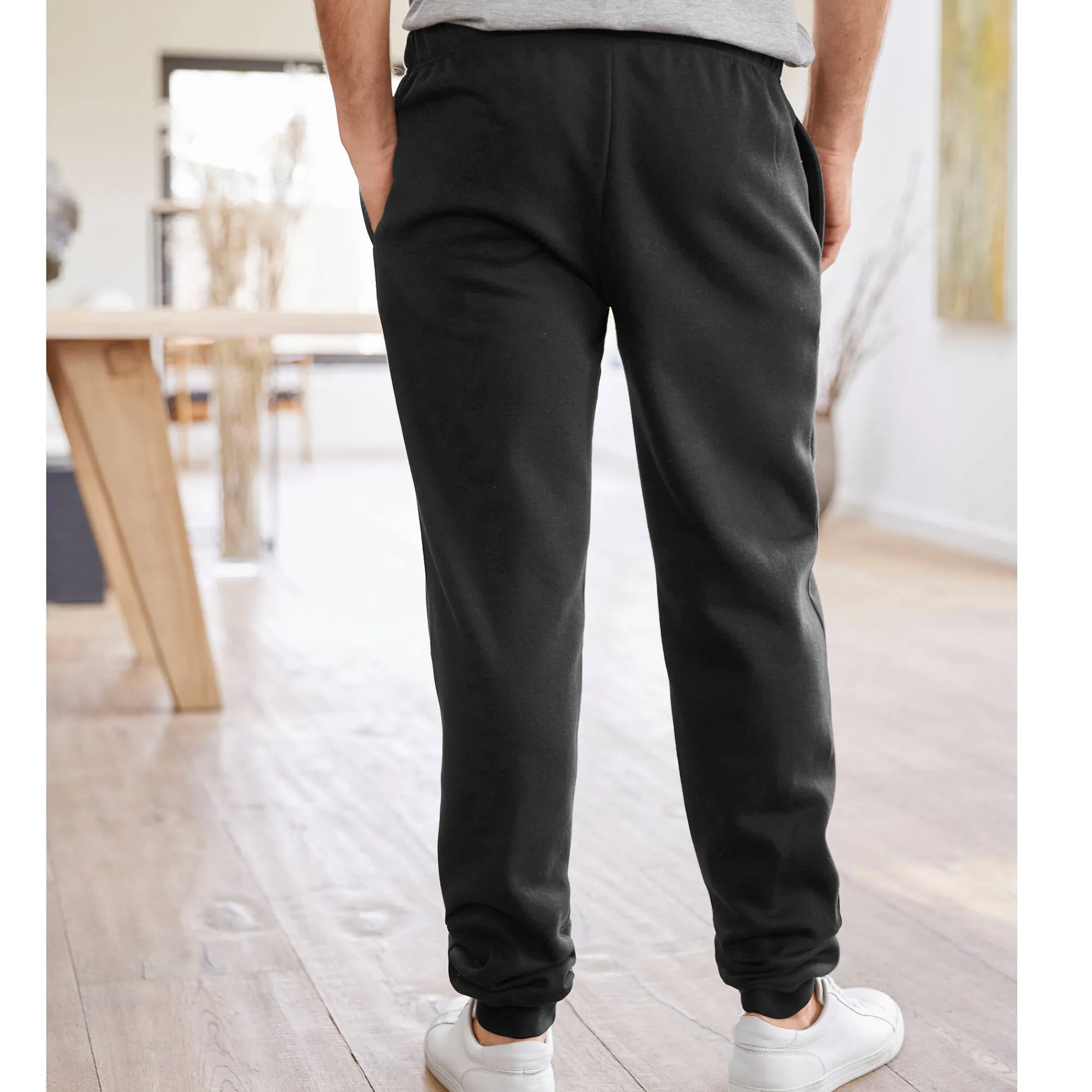 Broek<Blancheporte Vrijetijdsbroek in molton, aangetrokken pijponderkanten zwart