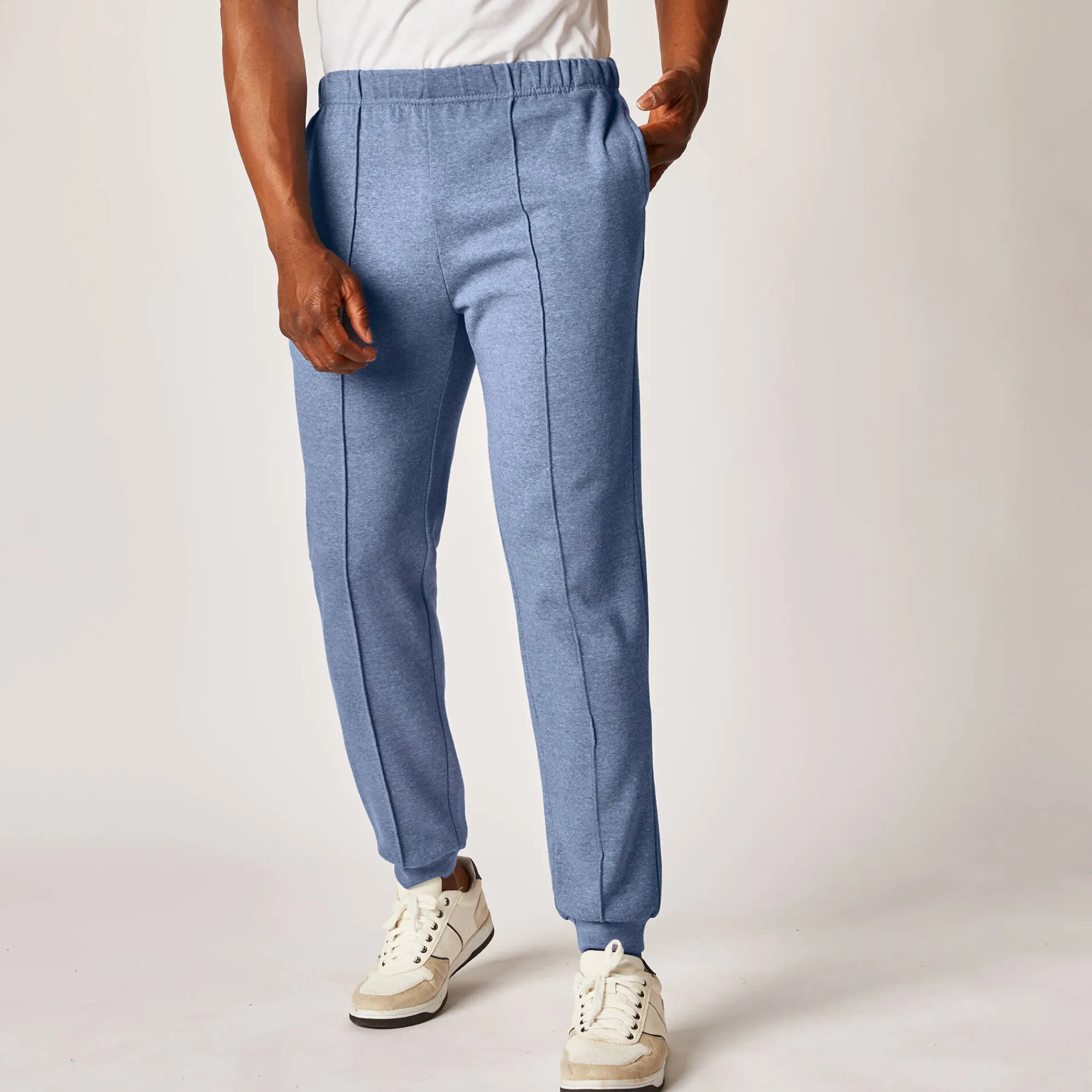 Broek<Blancheporte Vrijetijdsbroek in molton, aangetrokken pijponderkanten jeansblauw