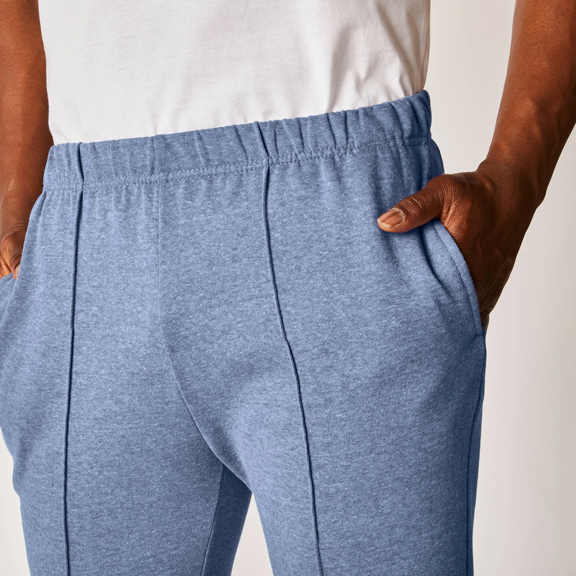 Broek<Blancheporte Vrijetijdsbroek in molton, aangetrokken pijponderkanten jeansblauw