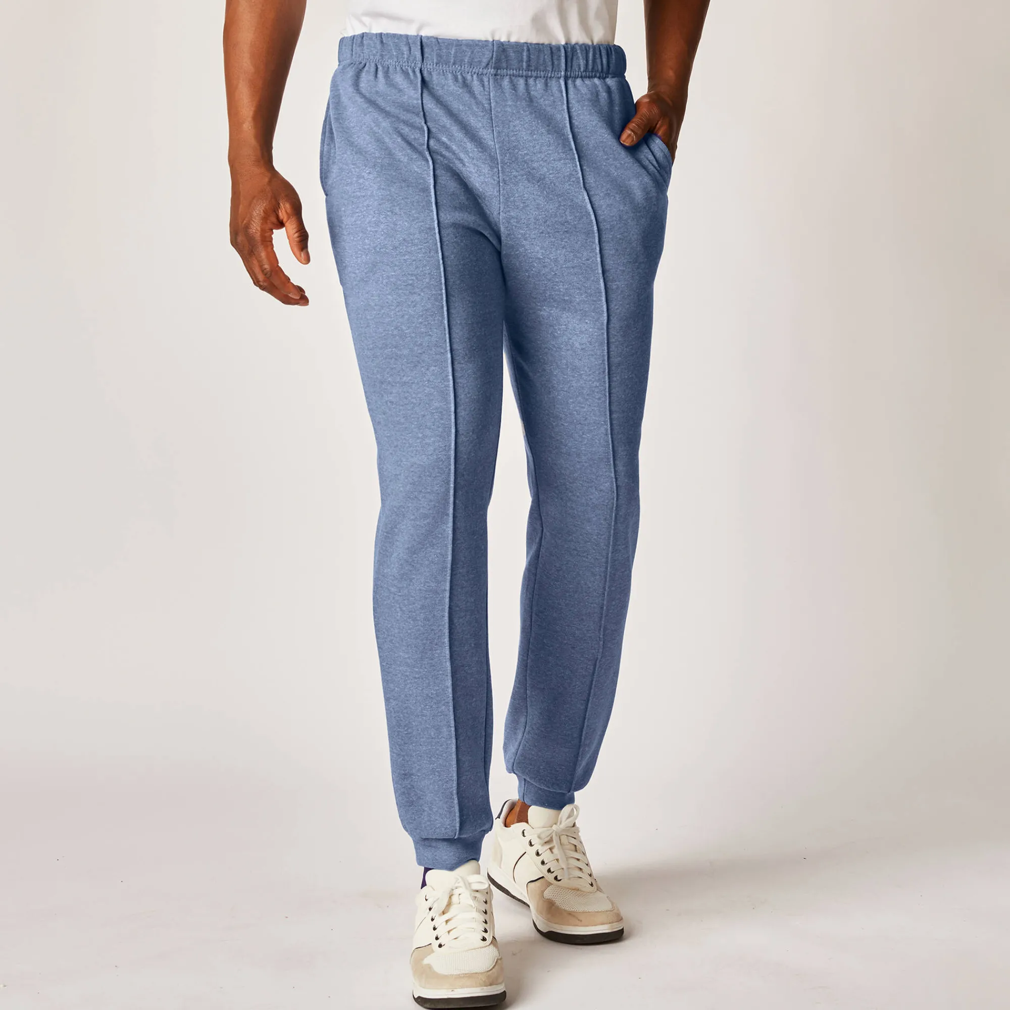Broek<Blancheporte Vrijetijdsbroek in molton, aangetrokken pijponderkanten jeansblauw