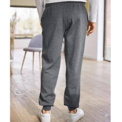 Broek<Blancheporte Vrijetijdsbroek in molton, aangetrokken pijponderkanten chiné antraciet