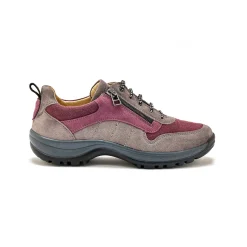 Baskets En Sneakers|Schoenen<PédiConfort Wandelsneakers met rits en veters, breed model in leer grijs / roze