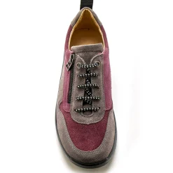 Baskets En Sneakers|Schoenen<PédiConfort Wandelsneakers met rits en veters, breed model in leer grijs / roze