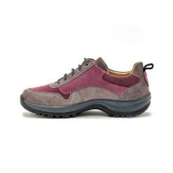 Baskets En Sneakers|Schoenen<PédiConfort Wandelsneakers met rits en veters, breed model in leer grijs / roze