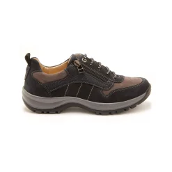 Baskets En Sneakers|Schoenen<PédiConfort Wandelsneakers met rits en veters, breed model in leer marine / grijs