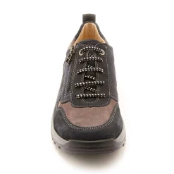 Baskets En Sneakers|Schoenen<PédiConfort Wandelsneakers met rits en veters, breed model in leer marine / grijs