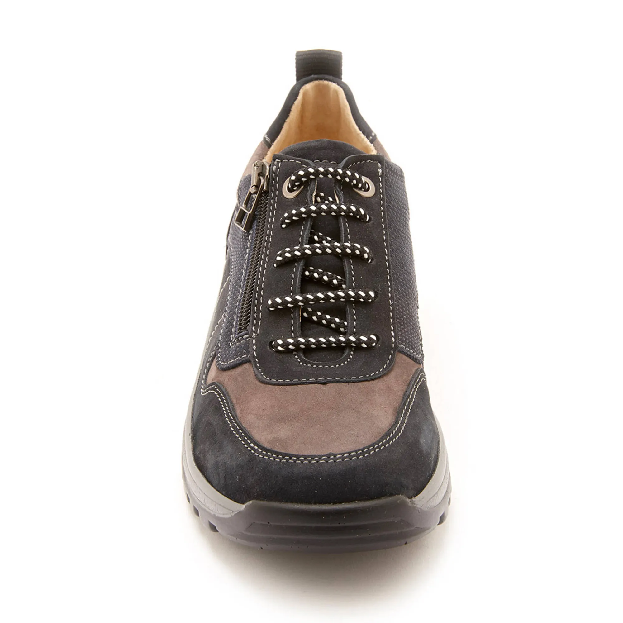 Baskets En Sneakers|Schoenen<PédiConfort Wandelsneakers met rits en veters, breed model in leer marine / grijs