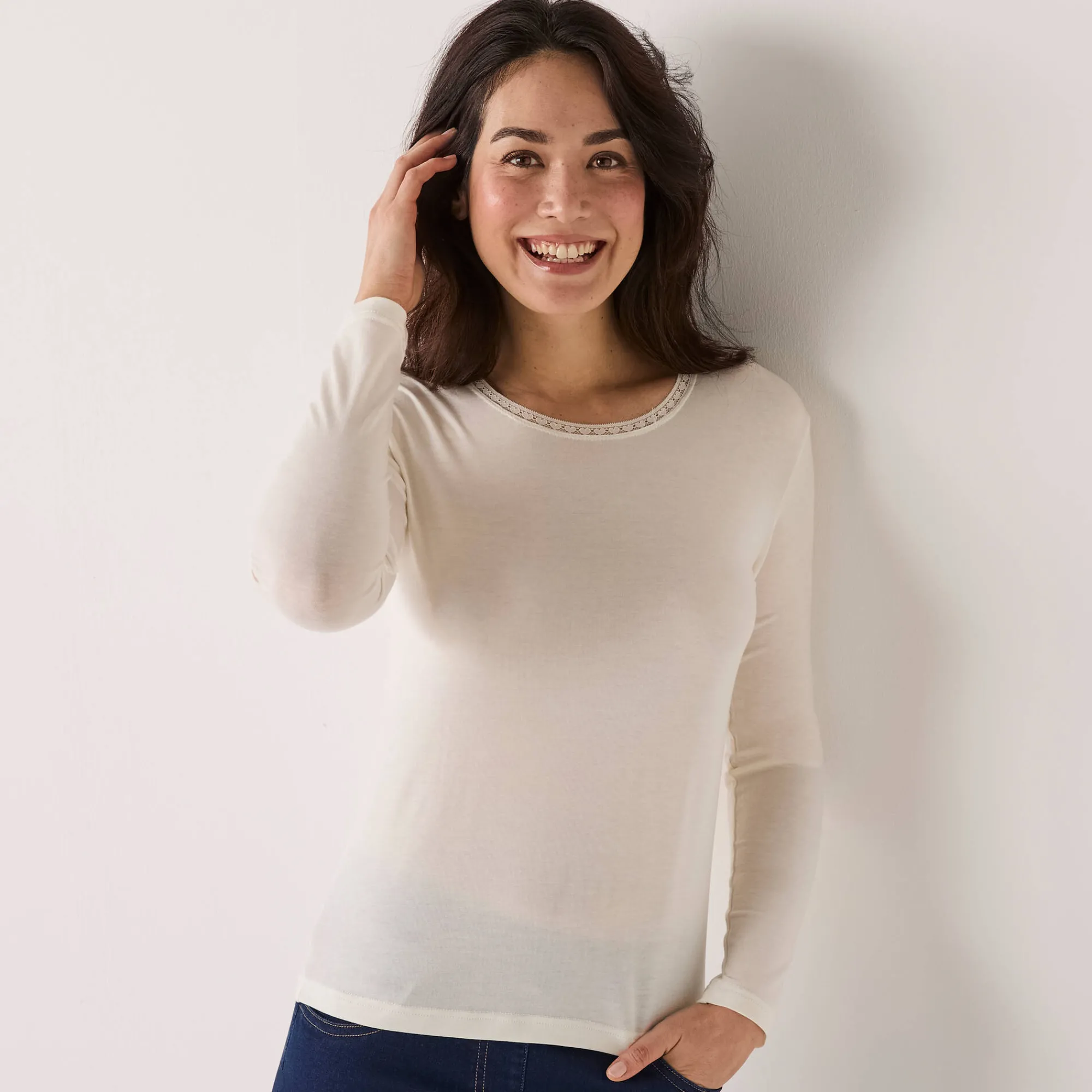 Thermisch Ondergoed<Blancheporte Warm T-shirt met lang mouwen in wolmix ecru