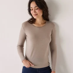Thermisch Ondergoed<Blancheporte Warm T-shirt met lang mouwen in wolmix lichttaupe